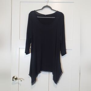 Cable & Gauge Woman Viscose Tunic Black Stretch Asymetrical Hem Sz 1X Semi Sheer
